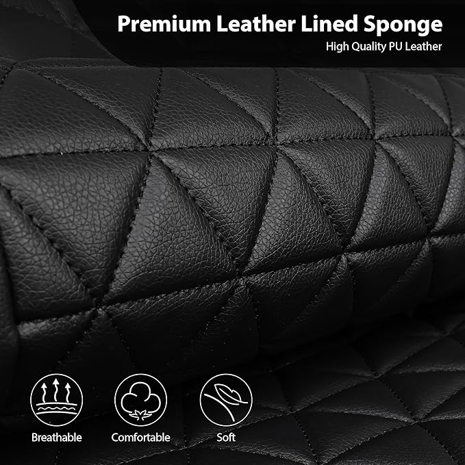 CAR PASS Bling Diamond Black Leather Car Seat Covers Full Set Interior Sets, Waterproof Shining Glitter Sparkly Crystal Unive