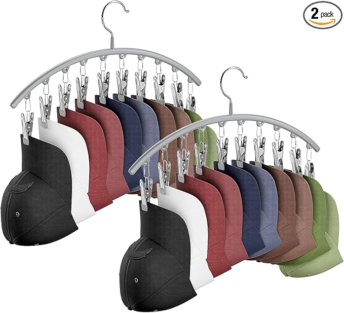 Cuipingoo Hat Hangers for Closet, Metal 2 Pack Hat Organizer Holder for Hanger Closet Display, Hat Racks for Baseball Caps w/