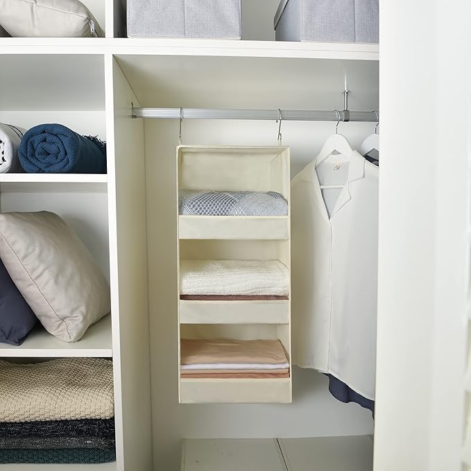 GRANNY SAYS 3-Shelf Hanging Organizer, Foldable Hanging Closet Storage, Hanging Shelves for Wardrobes & RV Closet, Beige, 29 