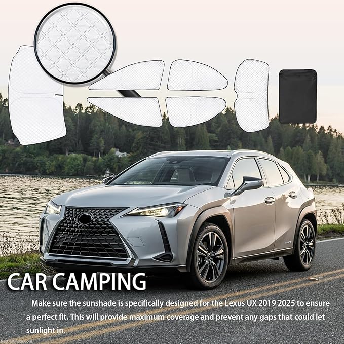 KMF 6pcs Thicken Sun Shades for Lexus UX Accessories 2019-2025, 200/250h Full Car Window Covers Sunshade for Windshield Side Rear, UV Block and Blackout Privacy for Car Camping Outdoor