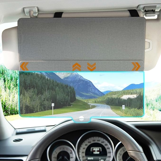 Upgraded Car Sun Visor Extender, Polarized Sun Blocker, Sunshade Lens Magnetic Connection Adjustable 4 Directions, Anti-Glare,Protects from Sun Glare, Snow Blindness & UV Rays,Grey