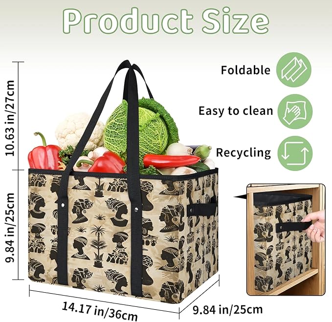 Reusable Grocery Bag, Foldable Large Shopping Tote Bag for Groceries Kitchen Picnic Car Trunk