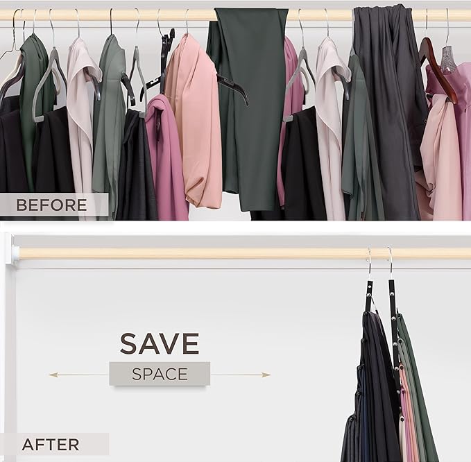 MORALVE Pants Hangers Space Saving - 4 Pack European Beechwood Scarf and Jean Hangers - Closet Organizer and Space Saver Pant