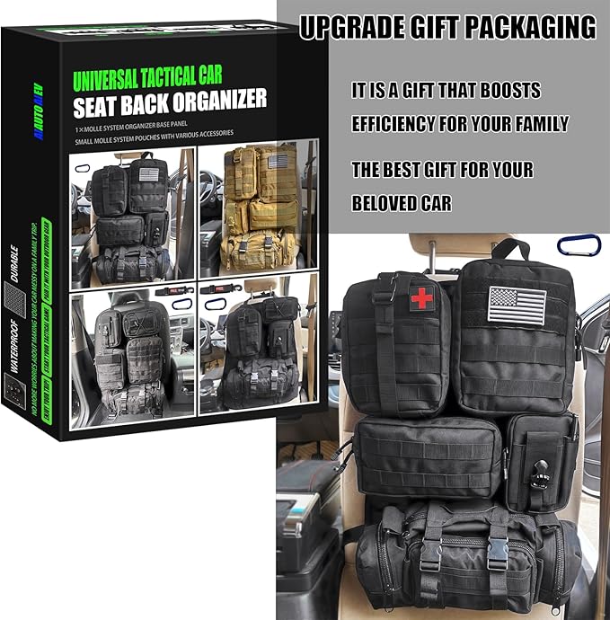 7 PACK Tactical Seat back organizer Truck organizer With 6 Detachable Pouches Universal For Car Truck Ford Jeep Military-Grade Heavier Panels With Multi-functional Packs (7-PACK-Upgrade)