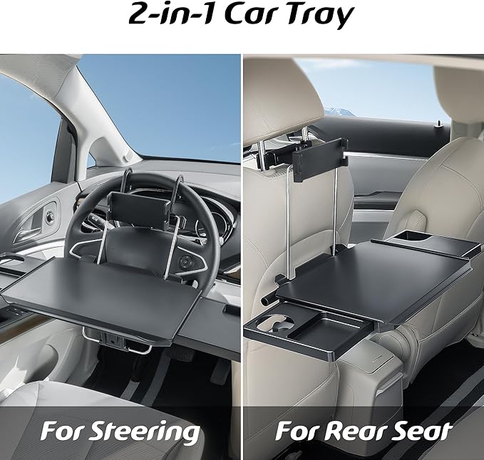 Paffenery Large Car Steering Wheel Tray Back Seat Headrest Tray with Phone Holder, Steering Wheel Desk Food Table for Car Laptop Mount Steering Wheel for Large SUVs, Trucks & Vans,18"