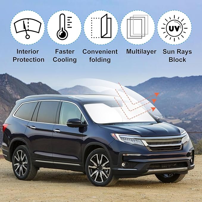 Front Windshield Sun Shade Foldable Car Front Window Sun Shade Windshield Shade Custom Fit for 2016-2026 Honda Pilot EX-L Block UV Rays Accessories Heat Keep Cooler
