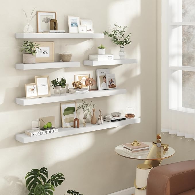 36 Inch Floating Shelves | 6.5 Inch Deep White Floating Shelves Set of 2 | 36" W x 6.5" D Rustic White Wood Wall Shelves with