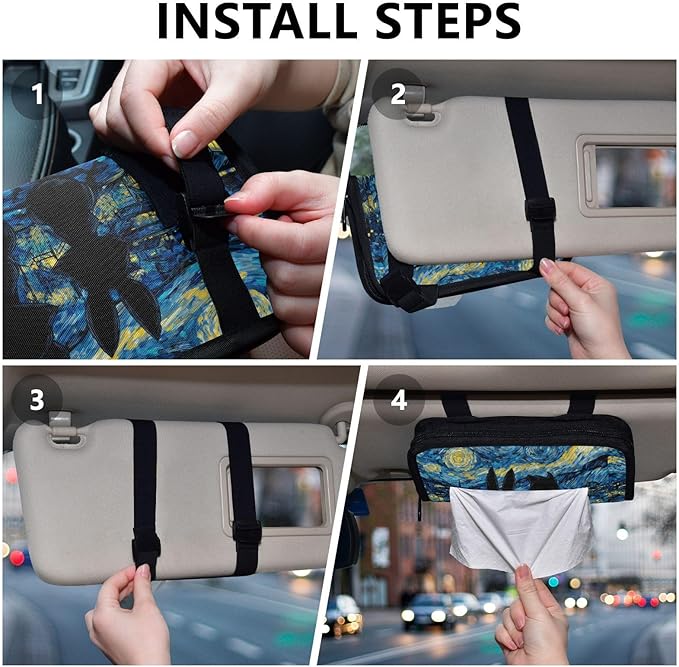 Car Tissue Holder Car Visor Organizer Tissue Box Holder for Car Sun Visor Organizer with Car Vehicle Accessories Essentials Interior for Women Men Blue Starry Night Fox Bunny