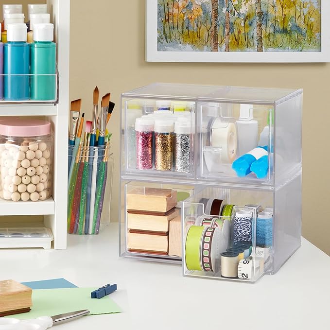 STORi Chloe Space-Saving Clear Drawer Organizer (4 Tall Drawers) Sort Office, Kitchen, Beauty Supplies, Makeup, Pens, Jewelry