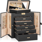 AKOZLIN Large 6-Tier Jewelry Box Lockable Leather Jewelry Storage Case with 5 Drawers for Women Girls Ring Necklace Earring B