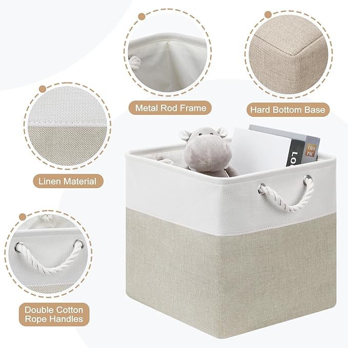 13x13 Storage Cube Bins 4Pack,Collapsible Cube Storage Organizer for Closet, Fabric Storage Box w/ Rope Handles, Foldable Sto