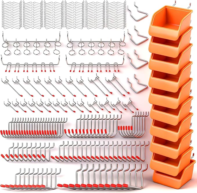 HORUSDY 238 PCS Pegboard Hooks Assortment Kit – 16 Types Heavy Duty Pegboard Accessories with Bins – Fits 1/8 & 1/4 Inch Pegb