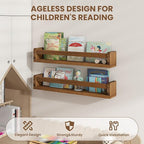 Fun Memories Nursery Book Shelves Set of 4, 32 Inch Solid Wood Wall Book Shelves, Kids Room Floating Shelves Organizer & Toy 