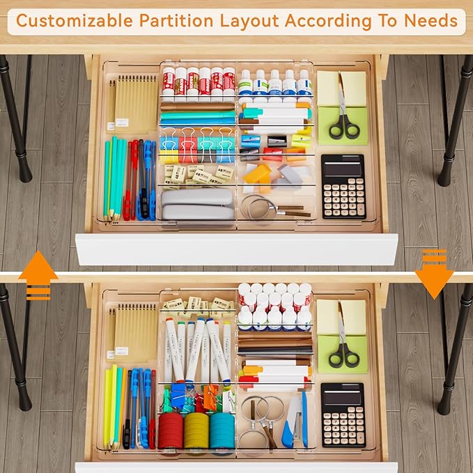 Yieach Large Expandable Desk Drawer Organizer Tray for Office Supplies and Accessories With 12 Adjustable Compartments,Office