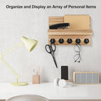 Lwenki Key Holder for Wall, Decorative Key and Mail Holder with Shelf Has Large Key Hooks for Bags, Coats – Paulownia Wood Ke