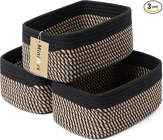 MiniArk Small Storage Baskets for Organizing | Closet Organizer Bins | Shelf Toy Basket | Woven Rope Baskets | Cube Decorativ