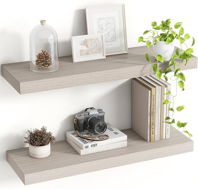 24 Inch Floating Shelves, 8 Inch Deep Floating Shelves for Wall, Hanging Shelf with Invisible Brackets, Deep Shelves for Bath