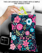 Car Garbage Can, Hanging Car Trash Can Bag for Vehicle, Travelling, Camping, Cute Car Back Seat Organizer, Cute Purple Flowers