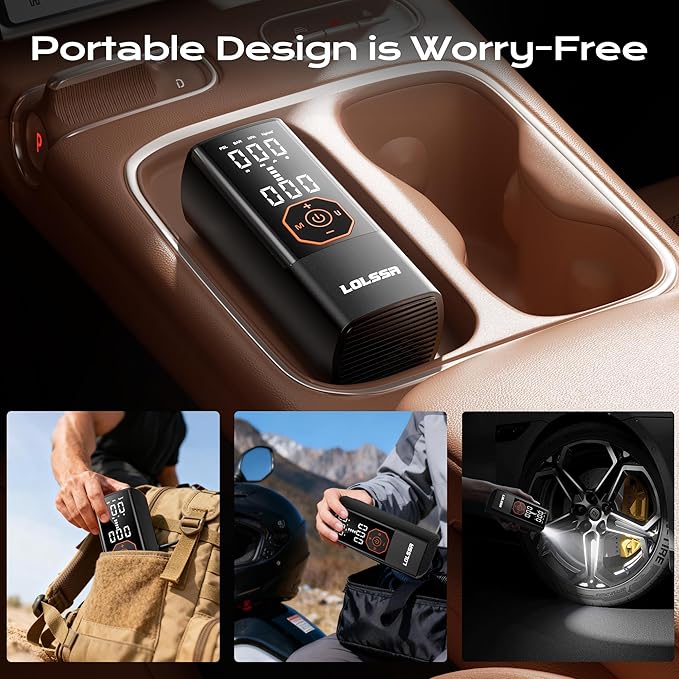Tire Inflator Portable Air Compressor Air Pump for Car Tires Cordless Electric 180PS for Car, Motorcycle, Bike, Ball, with Tire Gauge Pressure-Black