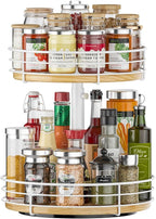 Two Tier Lazy Susan Metal, 2 Tier Wood Lazy Susan 12 Inch, Rotating Spice Rack Organizer for Cabinet Dining Table Top Kitchen