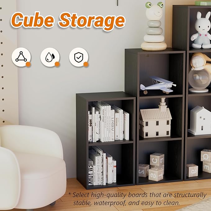 Book Shelf, 2-Tier Bookcase, Wooden Open Cube Storage Organize, 9.3 x 11.8 x 21.1 Bookshelf for Living Room, Bedroom, Home Of