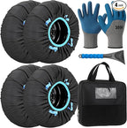 4 Pack Automotive Snow Socks for Tire, Traction Aid Anti Slip Tire Covers Chain with Ice Scraper Gloves, Universal Emergency Winter Kit for Cars Suvs Trucks Quick Fit Easy Installation (M)
