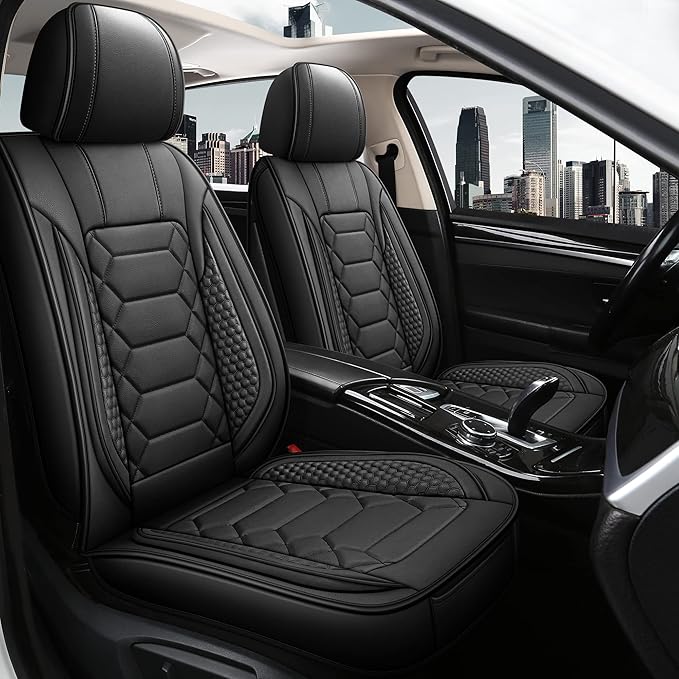 Leather Car Seat Covers Front Pair, Waterproof Faux Leather Seat Covers for Cars, Non-Slip Car Interior Covers Universal Fit 