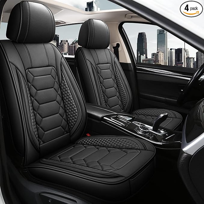 Leather Car Seat Covers Full Set, Waterproof Faux Leather Seat Covers for Cars, Non-Slip Car Interior Covers Universal Fit fo