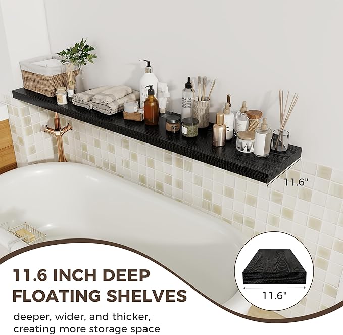 Fun Memories 12 Inch Deep Floating Shelves, 67 Inch Long Extra Large Floating Shelves Set of 2, Rustic Wood Wall Shelves for 