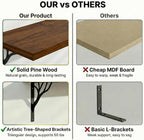 48Inch Solid Pine Wood Floating Shelves Set of 3, Walnut Wood Wall-Mounted Storage Shelves with Heavy-Duty Metal Brackets | D