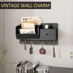 Rebee Vision Key Holder Wall Mount with Mail Sorter - Decorative Mail Organizer for Wall with Key Hooks and Drawer Organizer 