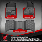 Floor Mats Compatible with 2013-2018 Ram 1500 (19-24 Classic Body only) Crew Cab; 2010-2018 Ram 2500/3500 Crew Cab, All Weather TPE Floor Liners, Custom Fit Car mats, 1st & 2nd Row, Black