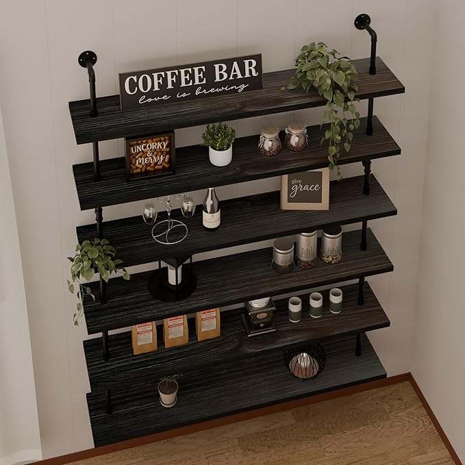 48 Inch Pipe Shelf Floating Shelves for Wall Shelves Bookshelf Industrial Pipe Shelving Real Wood Planks Rustic Hanging Shelv