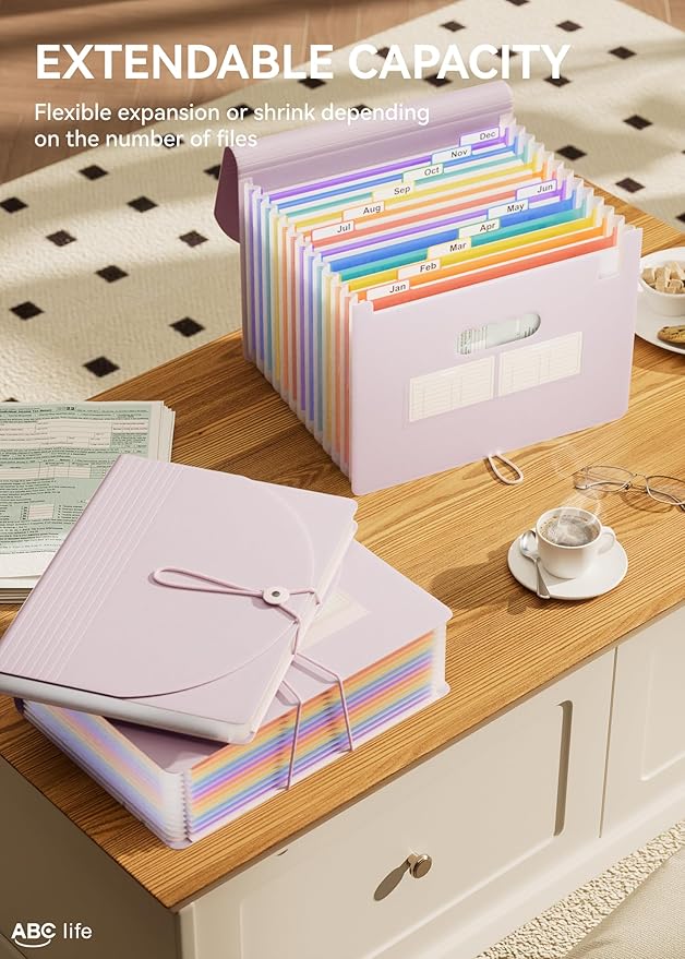 ABC life 12-Pocket Accordion File Organizer, Expandable File Folder with Colorful A-Z Tabs, Portable Bill & Receipt Organizer