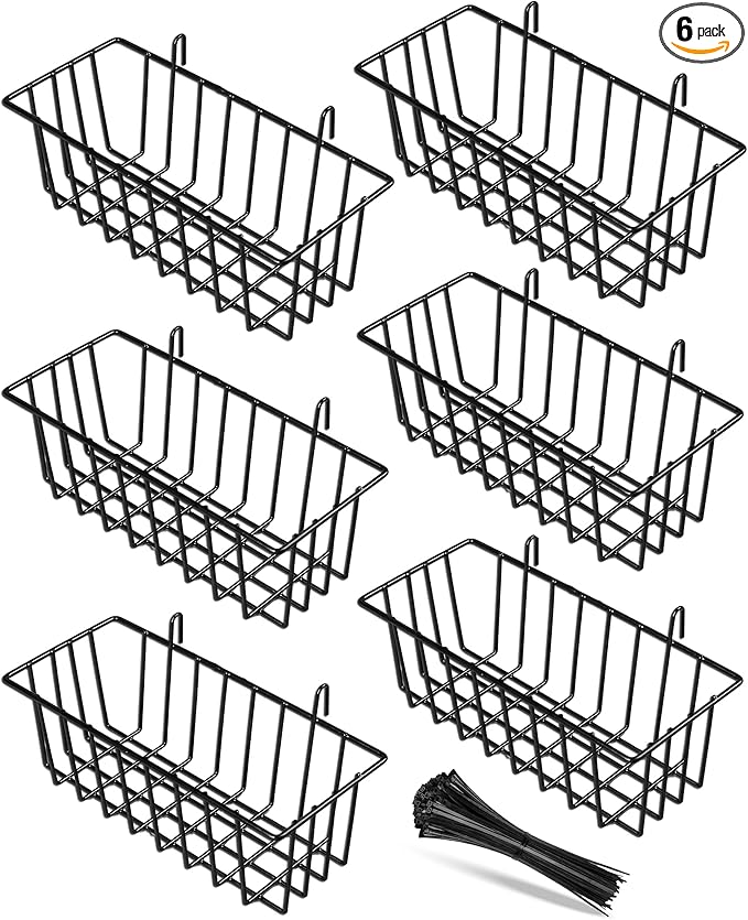 6 Pack Wire Baskets, Grid Panel Hanging Wall Basket, Grid Wall Accessory, Display and Storage Wall Basket for Kitchen, Home D