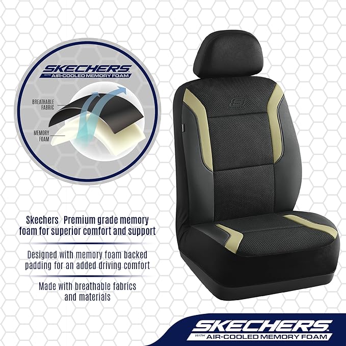 Skechers Memory Foam Car Seat Covers, Air Cool Mesh Thick Seat Covers,Car Seat Covers Front Seats Airbag Compatible, Automoti