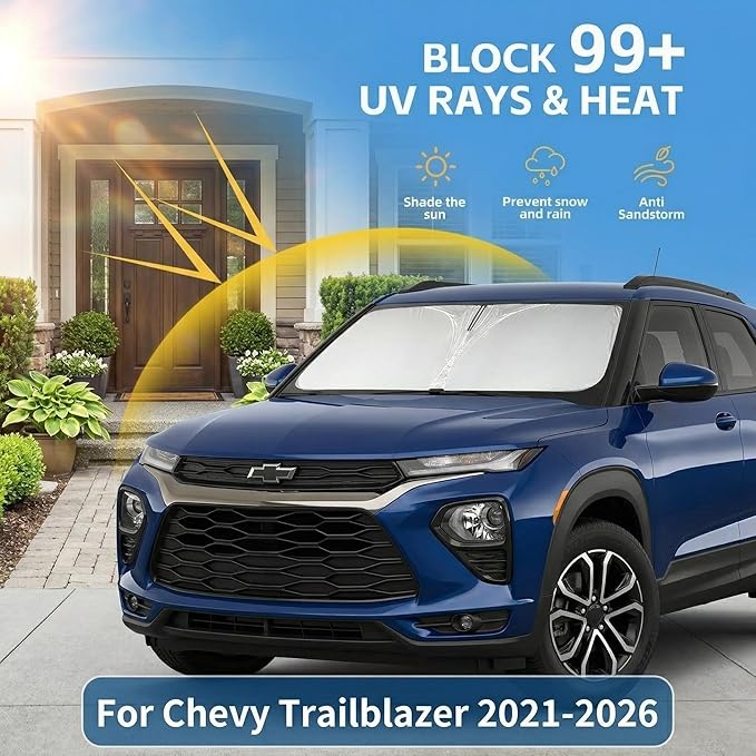 Windshield Sun Shade for Chevy Trailblazer 2021-2024 2025 2026 Sunshade Front Window Shade Custom Fit Trailblazer Accessories Sun Visor Foldable Shade Blocks UV Rays Accessories