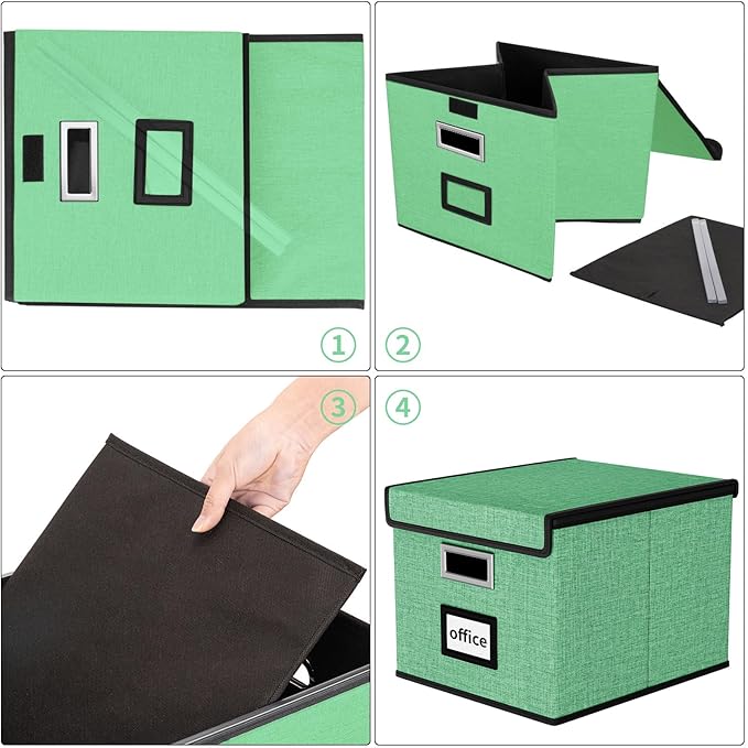 Huolewa File Organizer Box with Lid, Collapsible File Folder Organizer for Office Document Storage, Filing Box with Plastic S