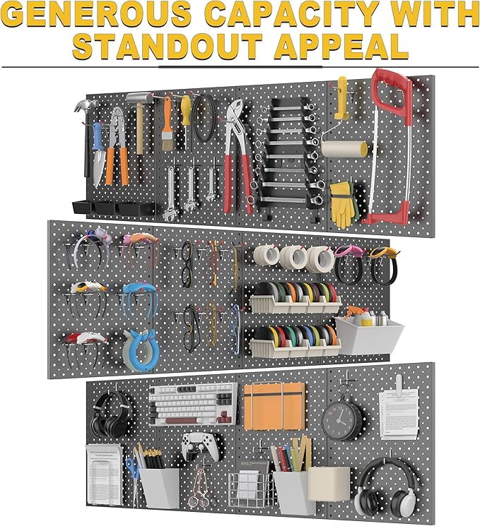 Ultrawall Metal Pegboard Panels, Pegboard Wall Organizer, Black Peg Boards for Wall, Garage Tool Storage Organization, 12"X16