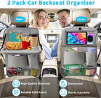 Car Backseat Organizer with Tablet Holder, 6 Storage Pockets Foldable Table Food Tray Seat Back Protectors Kick Mats Travel Accessories, 2 Pack Grey