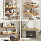 Fun Memories Solid Elm Wood Floating Shelves Set of 1-40 Inch Rustic Wall Shelves with Heavy-Duty Invisible Brackets - for Li