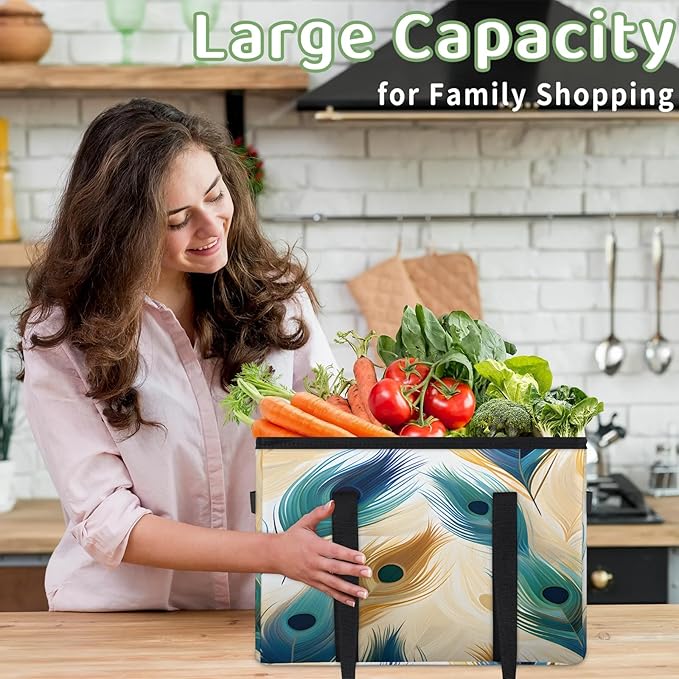 Reusable Grocery Bags Heavy Duty Shopping Bags Foldable Large Tote Bags with Long Handles & Hard Bottom