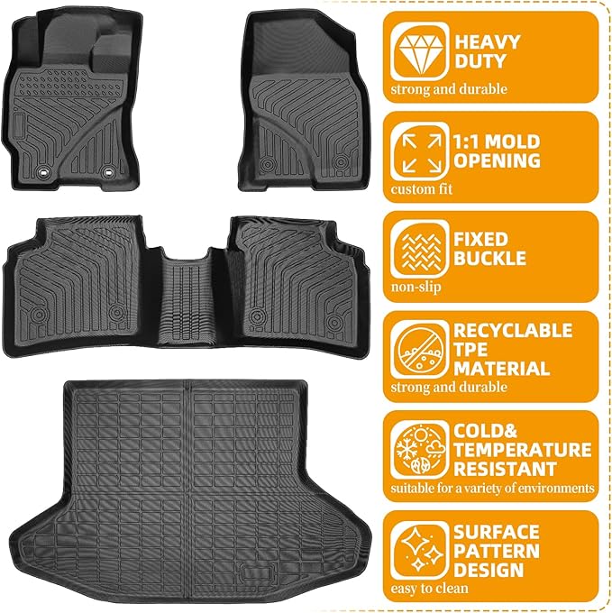 Floor Mats for Toyota Prius 2004-2007 2008 2009, Custom Fit for 2nd Gen Prius, for Prius c & Prius v, TPE Non-Slip Waterproof Front & 2nd Row & Cargo Liner Car Accessories