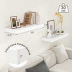 30 Inch Floating Shelves | 12 Inch Deep White Floating Shelves Set of 2 | 30" W x 12" D Rustic Wood Shelves for Wall | Deep W