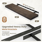 Fun Memories Solid Elm Wood Floating Shelves Set of 2-30 Inch Rustic Wall Shelves with Heavy-Duty Invisible Brackets - for Li