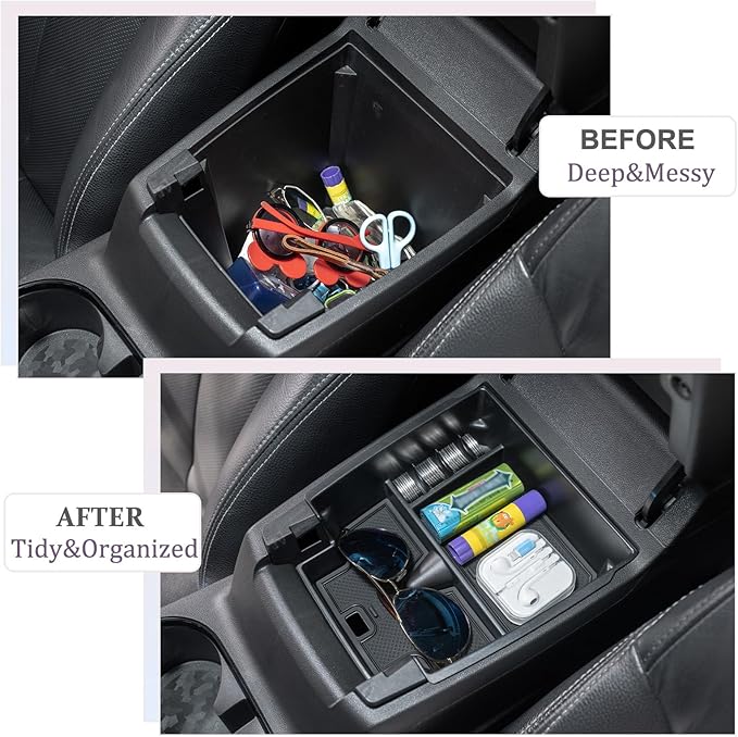 JDMCAR Center Console Organizer Compatible with 2023 2024 2025 2026 Chevy Colorado/GMC Canyon Accessories, Coin Container Armrest Secondary Storage Box with Non-Slip Silicone Mat (Black Trim)