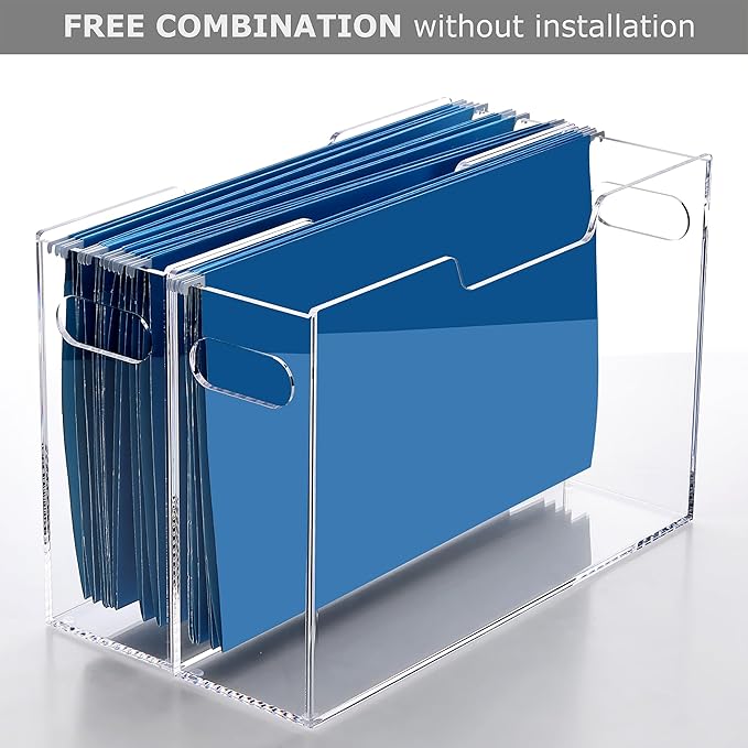 Hanging File Folder Organizer, Acrylic File Organizer Box for Legal Size Hanging File Folders, Clear Filing Holder with Handl