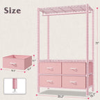 Raybee Clothes Rack, Clothing Rack for Hanging Clothes with 4 Drawers Load 420LBS Heavy Duty Garment Rack with Drawers, Pink