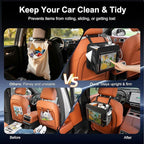 Car Organizer Bag for Back Seat Front Seat or Between Seats Premium PU Leather Hanging Storage Caddy with Tablet Holder Tissue Box Cup Bottle Holders Mesh Pockets for Kids Adults