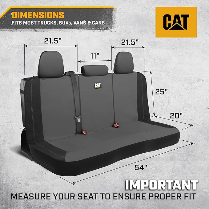CAT PU Leather Rear Bench Seat Cover – Gray, 60/40 Split Fit for Cars, Trucks, SUVs – Waterproof, Scratch-Resistant, Semi-Uni